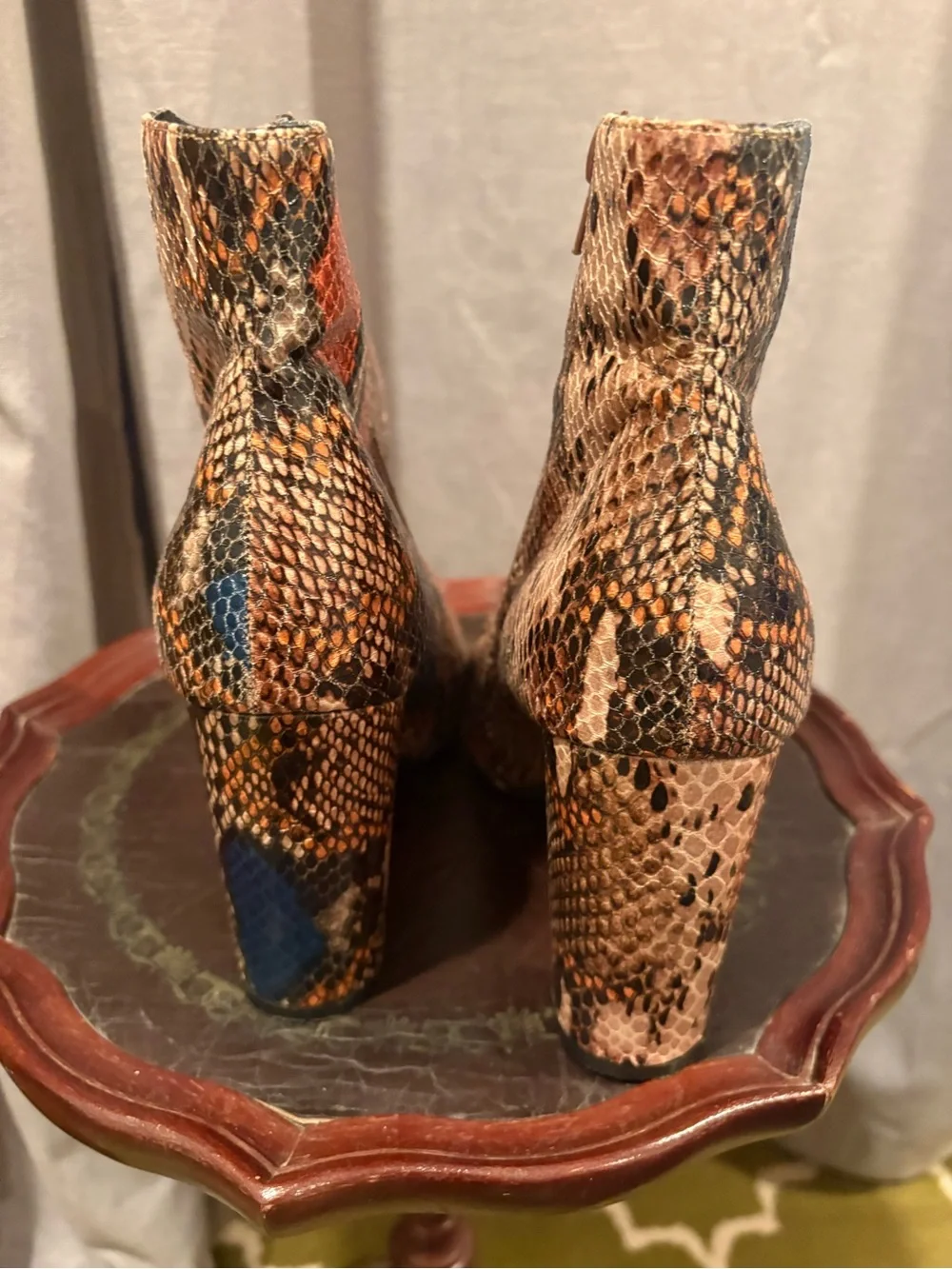 Bamboo Faux Snakeskin Zippered Booties Size 9